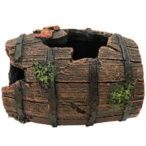 SLOCME Aquarium Broken Barrel Decorations - Betta Cave Hideout Wood Trunk Log for Fish Tank