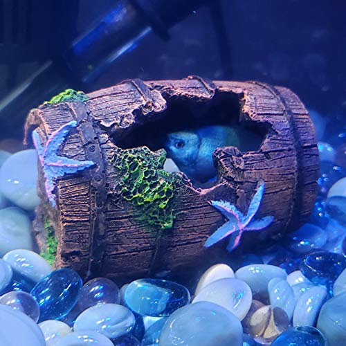 SLOCME Aquarium Broken Barrel Decorations - Betta Cave Hideout Wood Trunk Log for Fish Tank