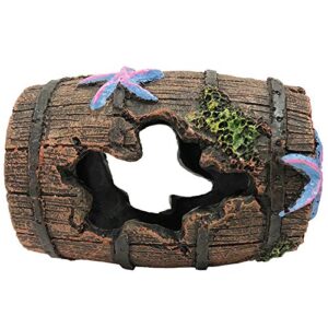 SLOCME Aquarium Broken Barrel Decorations - Betta Cave Hideout Wood Trunk Log for Fish Tank