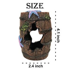 SLOCME Aquarium Broken Barrel Decorations - Betta Cave Hideout Wood Trunk Log for Fish Tank