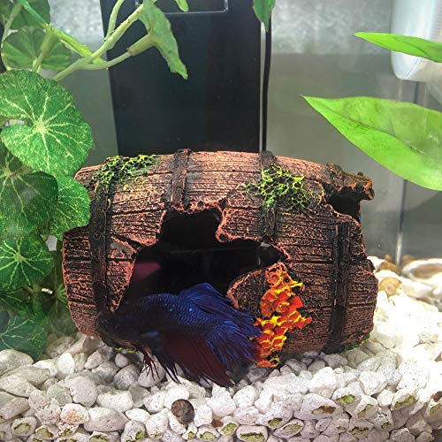 SLOCME Aquarium Broken Barrel Decorations - Betta Cave Hideout Wood Trunk Log for Fish Tank