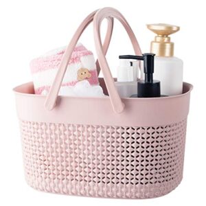 rejomiik portable shower caddy basket, plastic organizer storage tote with handles toiletry bag bin box for bathroom, college dorm room essentials, kitchen, camp, gym - pink