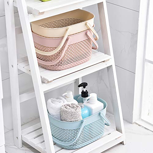 rejomiik Portable Shower Caddy Basket, Plastic Organizer Storage Tote with Handles Toiletry Bag Bin Box for Bathroom, College Dorm Room Essentials, Kitchen, Camp, Gym - Pink