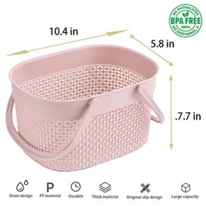 rejomiik Portable Shower Caddy Basket, Plastic Organizer Storage Tote with Handles Toiletry Bag Bin Box for Bathroom, College Dorm Room Essentials, Kitchen, Camp, Gym - Pink