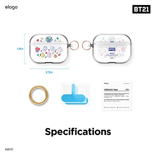 elago BT21 Case Compatible with Apple AirPods Pro Case, Clear Case with Keychain, Reduce Yellowing and Smudging, Supports Wireless Charging [Official Merchandise] [7FLAVORS]