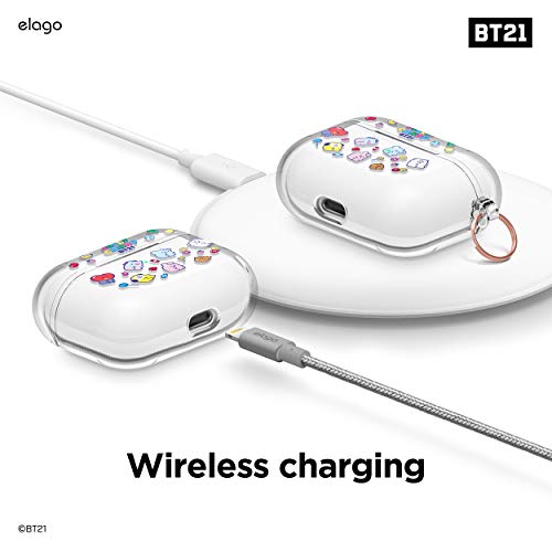 elago BT21 Case Compatible with Apple AirPods Pro Case, Clear Case with Keychain, Reduce Yellowing and Smudging, Supports Wireless Charging [Official Merchandise] [7FLAVORS]