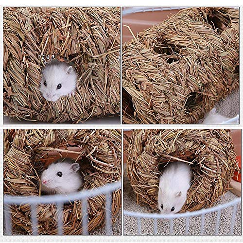 heave Grass House, Natural Seagrass Cave House Hideaway Hut,Woven Folding Bed Sleeping Chew Toys for Guinea Pig Hamsters Chinchilla and Other Small Animals Wood Color