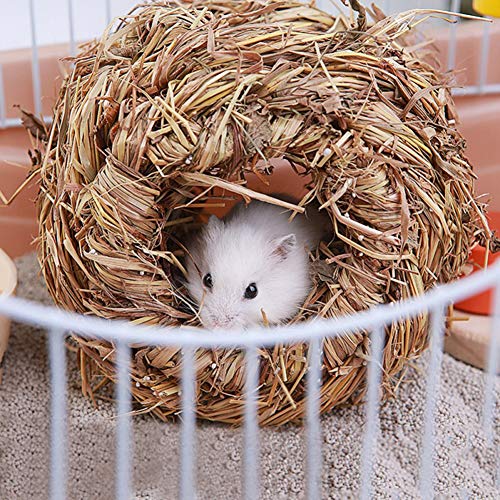 heave Grass House, Natural Seagrass Cave House Hideaway Hut,Woven Folding Bed Sleeping Chew Toys for Guinea Pig Hamsters Chinchilla and Other Small Animals Wood Color