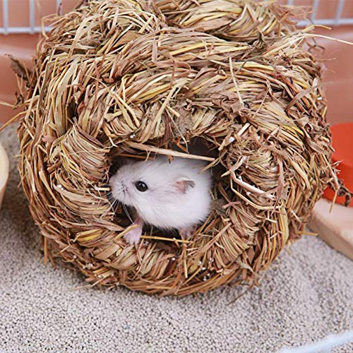 heave Grass House, Natural Seagrass Cave House Hideaway Hut,Woven Folding Bed Sleeping Chew Toys for Guinea Pig Hamsters Chinchilla and Other Small Animals Wood Color