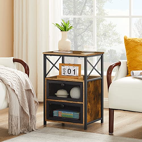 VECELO Modern Night Stand, End Side Table with Storage Space and Door, Nightstands with Flip Drawers for Living Room,Bedroom,Lounge,Set of 2, Brown