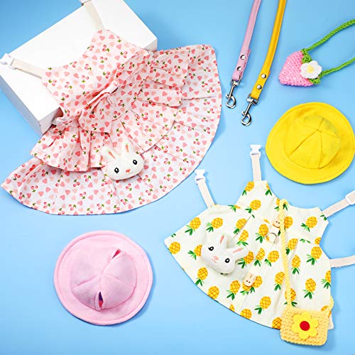 2 Sets Pet Rabbit Bunny Dress Bunny Easter Costume with Leash Hat Mini Bag Harness Leash Small Animals Accessory for Rabbit Hedgehog Ferret Guinea Pigs Piggies Squirrel (Pineapple and Cherry)