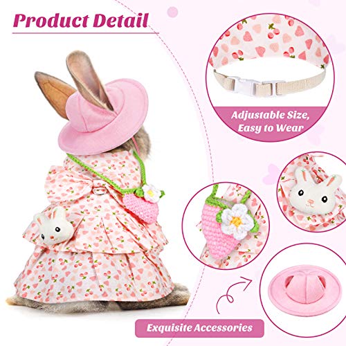 2 Sets Pet Rabbit Bunny Dress Bunny Easter Costume with Leash Hat Mini Bag Harness Leash Small Animals Accessory for Rabbit Hedgehog Ferret Guinea Pigs Piggies Squirrel (Pineapple and Cherry)