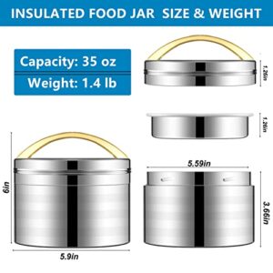 Moffeio Insulated Food Container for Hot Food 2 Compartments Lunch Thermos Wide Mouth 304 Stainless Steel Vacuum Insulated Food Jar 35oz