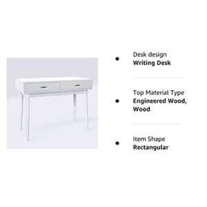 FUNKOCO Writing Computer Desk with 2 Storage Drawers for Home Office,Modern Laptop PC Table Workstation, Vanity Table (Cream White)