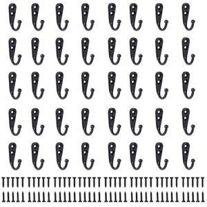 pietypet 40 pieces single robe hooks metal cloth hanger wall mounted hook with screws for coat, scarf, bag, towel, key, cap, cup, hat (black)