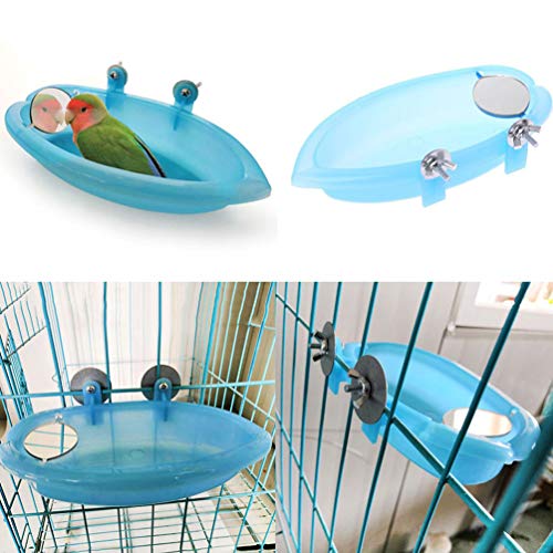 Keersi Bird Bath with Mirror Toy for Pet Small Medium Parrot Budgie Parakeet Cockatiel Conure Lovebird Finch Canary African Grey Cockatoo Amazon Cage Healthy Shower Bathing Tub Food Feeder Bowl