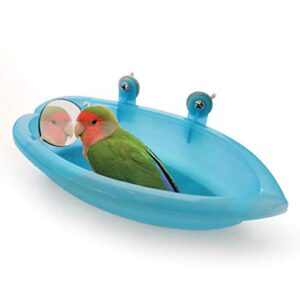 Keersi Bird Bath with Mirror Toy for Pet Small Medium Parrot Budgie Parakeet Cockatiel Conure Lovebird Finch Canary African Grey Cockatoo Amazon Cage Healthy Shower Bathing Tub Food Feeder Bowl