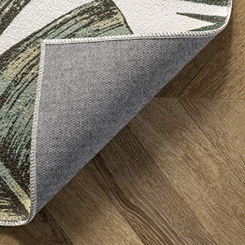 nuLOOM Elen Machine Washable Natural Leaves Area Rug, 4' x 6', Olive