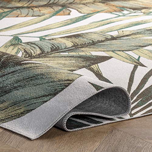 nuLOOM Elen Machine Washable Natural Leaves Area Rug, 4' x 6', Olive