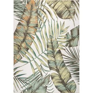 nuLOOM Elen Machine Washable Natural Leaves Area Rug, 4' x 6', Olive