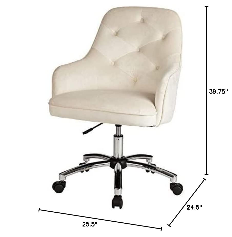 Glitzhome Velvet Fabric Gas Lift Adjustable Swivel Office Chair, Cream White