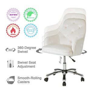 Glitzhome Velvet Fabric Gas Lift Adjustable Swivel Office Chair, Cream White