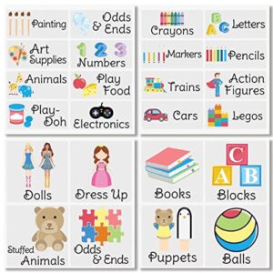 mdesign home organization labels - preprinted label stickers for toy and game storage and cleaning - household organizing for jars, canisters, containers, bins, and boxes, 24 count, clear/black/images