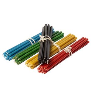 Diveevo ecclesiastical Beeswax Candles - 50 pcs. I Ritual Candles L-6.3 in, Ø-0.2 in I 30 min Burning time Yellow red Green Blue Black I Thin Candles drip- & smokefree