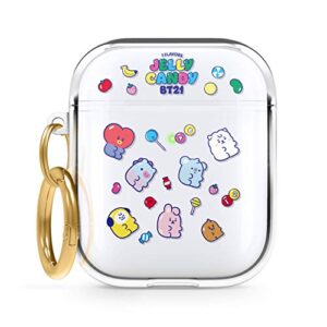 elago bt21 case compatible with apple airpods case 1 & 2, clear case with keychain, reduced yellowing and smudging, supports wireless charging [official merchandise] [7flavors]