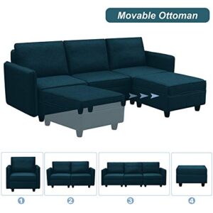 Saemoza Loveseat Sofa Couch with Large Storage, 2 Seater Sectional Couch with Breathable Linen Fabric for Guest Room, Small Apartment (Peacock Blue, Loveseat)