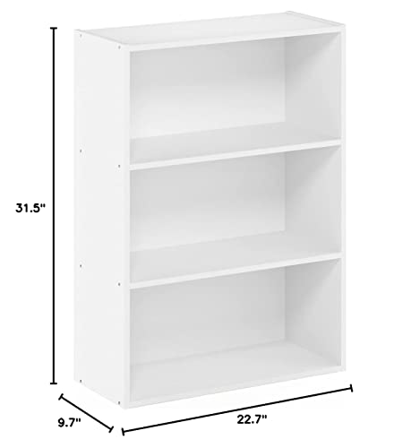 Furinno Pasir 3-Tier Open Shelf Bookcase, Plain White