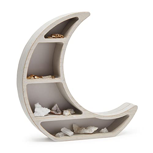 Farmlyn Creek Wood Crescent Moon Shelf, Rustic White Home Decorations (10 x 10.2 x 2 in)