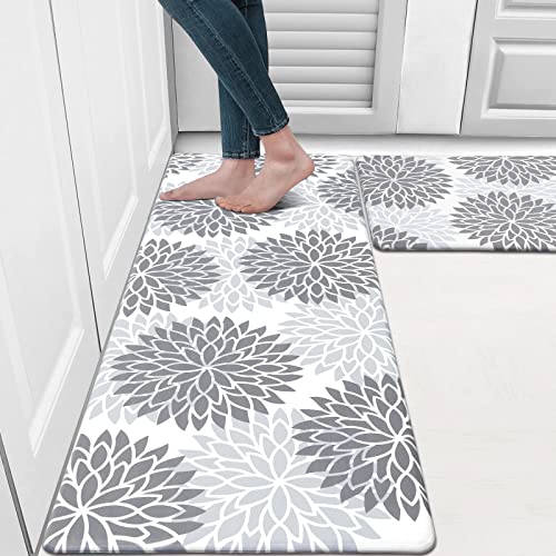 HEBE Anti Fatigue Kitchen Rug Sets 2 Piece Non Skid Kitchen Floor Mats 17"x48"+17"x28" Cushioned Comfort Standing Mat Waterproof Kitchen Runner Mats