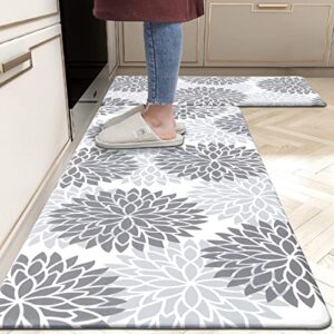 hebe anti fatigue kitchen rug sets 2 piece non skid kitchen floor mats 17"x48"+17"x28" cushioned comfort standing mat waterproof kitchen runner mats