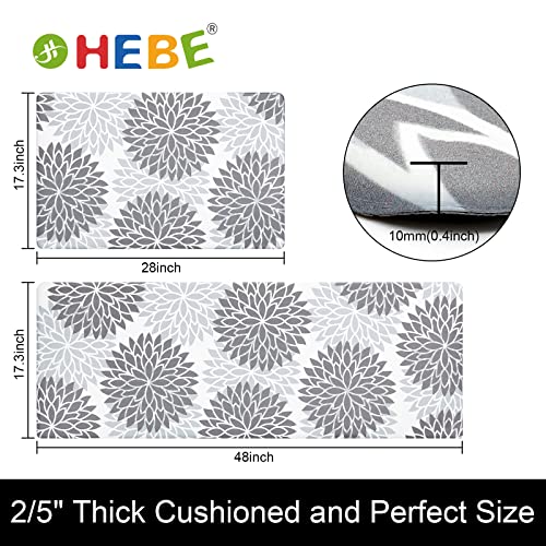 HEBE Anti Fatigue Kitchen Rug Sets 2 Piece Non Skid Kitchen Floor Mats 17"x48"+17"x28" Cushioned Comfort Standing Mat Waterproof Kitchen Runner Mats