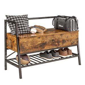 ironck storage bench, industrial shoe rack bench with storage box, holds up to 240 lb shoe organizer for entryway, bedroom, closet & hallway, entryway bathroom