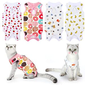 4 pieces cat recovery suits cotton recovery body wraps breathable kittens recovery clothes for cats small dogs abdominal recovery weaning (banana, football, strawberry, donut,m)