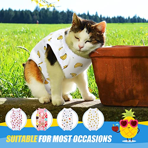 4 Pieces Cat Recovery Suits Cotton Recovery Body Wraps Breathable Kittens Recovery Clothes for Cats Small Dogs Abdominal Recovery Weaning (Banana, Football, Strawberry, Donut,M)