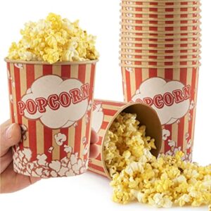 stock your home 32 oz kraft popcorn buckets (25 count) - greaseproof vintage style popcorn cups - disposable popcorn containers for movie theaters, amusement parks, concession stands & themed parties