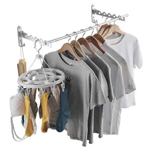 ubrand clothes drying rack wall mount, folding garment drying rack with swing arm hook closet storage organizer, space aluminum mater, used for closet, balcony, bathroom (2 racks and rod) (silver)