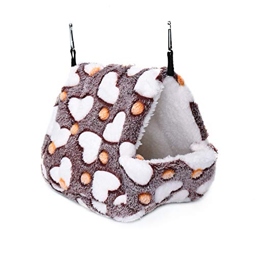 Petmolico Winter Warm Plush Guinea Pig Tent Bed, Small Pet Hanging Hammock Bed Nest Cage Accessories Hamster Bedding Hideout Playing Sleeping, Brown Heart - Medium Size