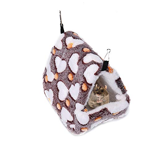 Petmolico Winter Warm Plush Guinea Pig Tent Bed, Small Pet Hanging Hammock Bed Nest Cage Accessories Hamster Bedding Hideout Playing Sleeping, Brown Heart - Medium Size