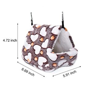 Petmolico Winter Warm Plush Guinea Pig Tent Bed, Small Pet Hanging Hammock Bed Nest Cage Accessories Hamster Bedding Hideout Playing Sleeping, Brown Heart - Medium Size