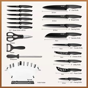 Knife Set 19 Pieces TICWELL Kitchen Black Knife Set with Acrylic Premium 13 Carbon with Scissors &Peeler &Knife Sharpener