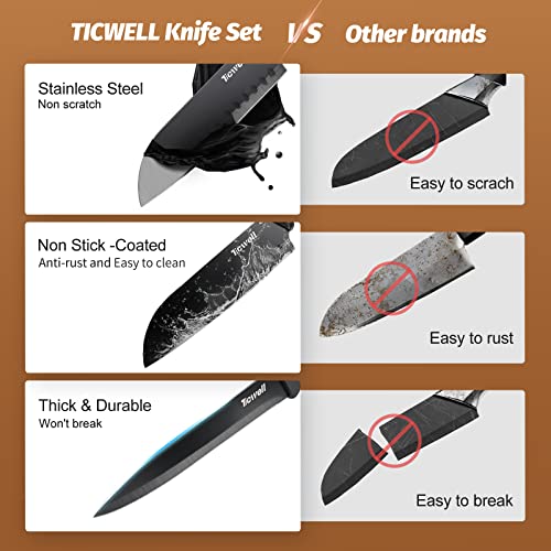 Knife Set 19 Pieces TICWELL Kitchen Black Knife Set with Acrylic Premium 13 Carbon with Scissors &Peeler &Knife Sharpener