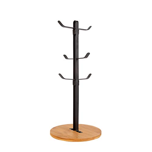 TIEYIPIN Coffee Mug Holder, Espresso Cup Holder, Mugs Tree Hanger, Bamboo Base Coffee Cup Holder Stand with 6 Hooks for Kitchen, Coffee Bar Counter