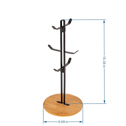 TIEYIPIN Coffee Mug Holder, Espresso Cup Holder, Mugs Tree Hanger, Bamboo Base Coffee Cup Holder Stand with 6 Hooks for Kitchen, Coffee Bar Counter