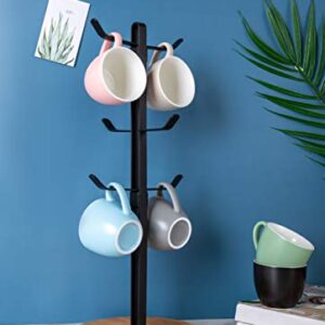 TIEYIPIN Coffee Mug Holder, Espresso Cup Holder, Mugs Tree Hanger, Bamboo Base Coffee Cup Holder Stand with 6 Hooks for Kitchen, Coffee Bar Counter