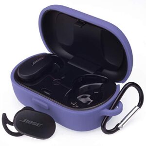 silicone case for bose quietcomfort earbuds case (not fit for bose sport earbuds) bose quietcomfort noise cancelling case cover anti-fall earphone case with carabiner (lavender gray)