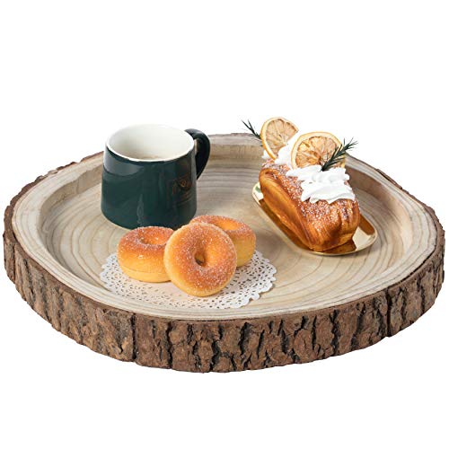 Wood Tree Bark Indented Display Tray Serving Plate Platter Charger - 16 Inch Dia